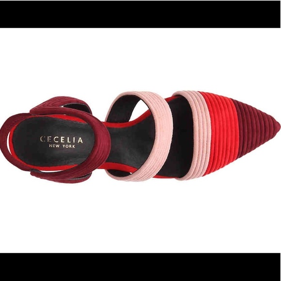 NWT Colorblock Heels Block Leather Pumps Pointed Toe Modern Striped Summer - Picture 6 of 7